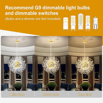 Yiisem Modern Gold Crystal Chandeliers, 16-Light Dandelion Firework Pendant Lighting, Hanging Chandelier Light Fixtures for Dining Room Bedroom Living Room Kitchen Island