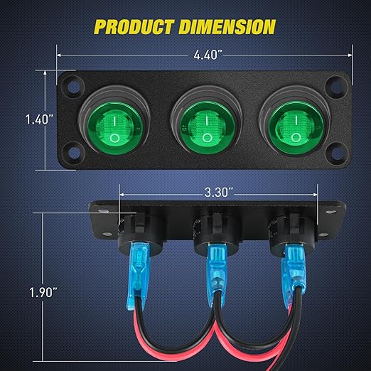 Nilight 3 Gang Rocker Switch Panel 12V Waterproof On-Off Toggle Switches with Green LED Light Three Pin for Automotive Lights Marine Boat Car Camper Truck Vehicles