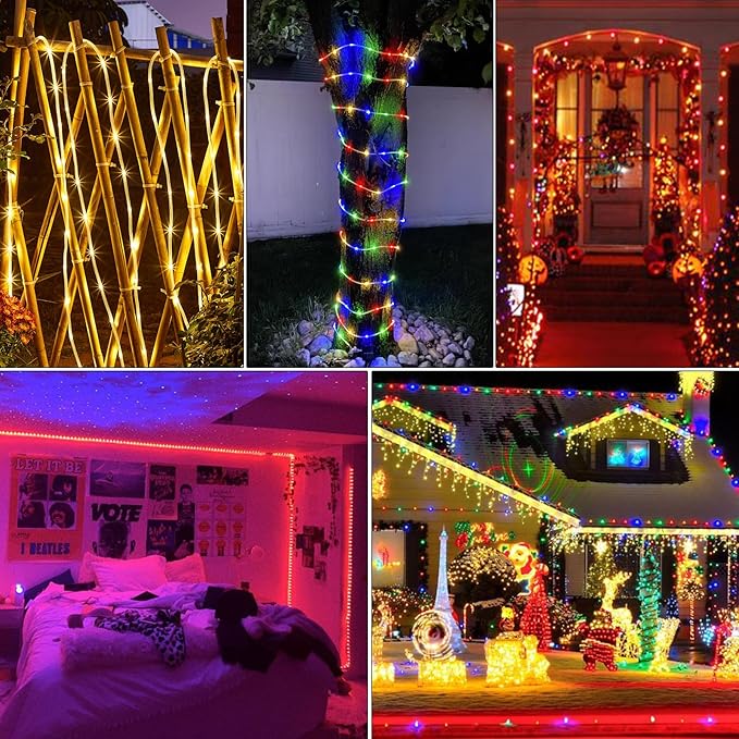 Nazuwke 132Ft Rope Lights for Outside, Waterproof 18 Colors Changing Rope Lights Fairy String Lights with Remotes, 400 LEDs Dimmable Twinkle Christmas Lights for Bedroom Patio Halloween Decorations
