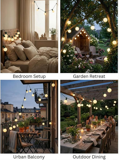 G40 Outdoor Frosted String Lights, 25Ft Globe Frosted White String Lights with 27 Small Round Bulbs, Waterproof Connectable Hanging Lights for Outside Backyard Porch Umbrella Bistro Decor, Black Wire