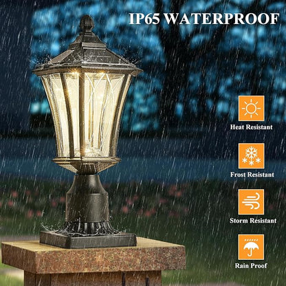 2 Pack Solar Post Lights with Pier Mount Base with Dusk to Dawn Sensor, Outdoor Pillar Lights with Toggle Switch Control, Waterproof Exterior Pole Lamps Head for Driveway, Patio, Garden, Black