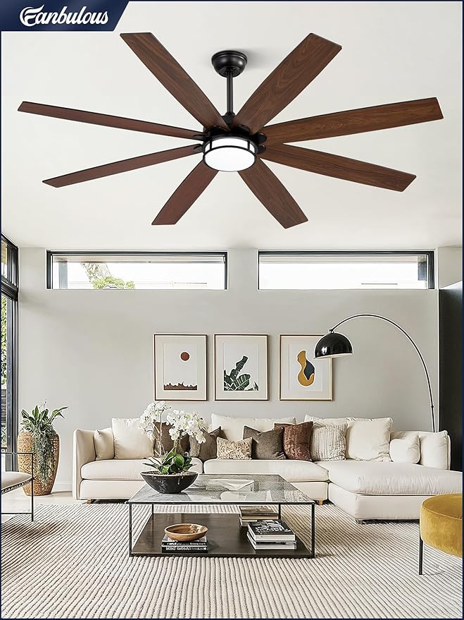 Fanbulous 65 Inch Ceiling Fans with Lights and Remote, Farmhouse Large Ceiling Fans, Black&Brown Modern Ceiling Fan with LED Light, Quiet DC Motor for Living Room, Bedroom, Kitchen, Indoor
