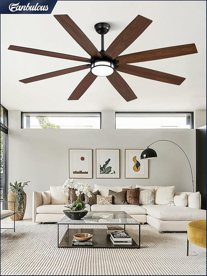 Fanbulous 65 Inch Ceiling Fans with Lights and Remote, Farmhouse Large Ceiling Fans, Black&Brown Modern Ceiling Fan with LED Light, Quiet DC Motor for Living Room, Bedroom, Kitchen, Indoor