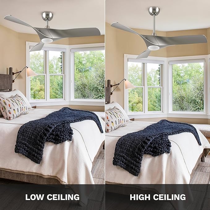 DWVO Ceiling Fan with Light, 52" Ceiling Fan with Remote, LED Tri-Color Temperature, 3 Blade Ceiling Fans Reversible 6 Speeds w/Quiet DC Motor for Bedroom, Living Room, Dining Room, Patio