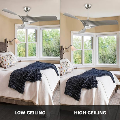 DWVO Ceiling Fan with Light, 52" Ceiling Fan with Remote, LED Tri-Color Temperature, 3 Blade Ceiling Fans Reversible 6 Speeds w/Quiet DC Motor for Bedroom, Living Room, Dining Room, Patio