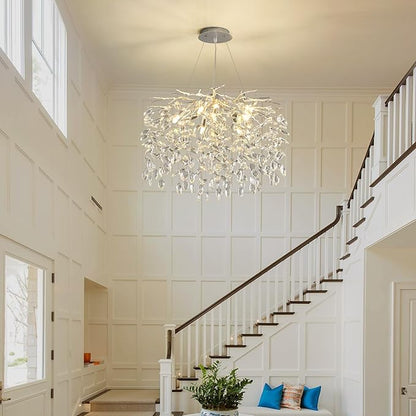 Modern Silver Crystal Tree Branch Chandelier, Art Deco Raindrop Lighting Fixture for Dining Room Living Room 9 Lights D23.7''