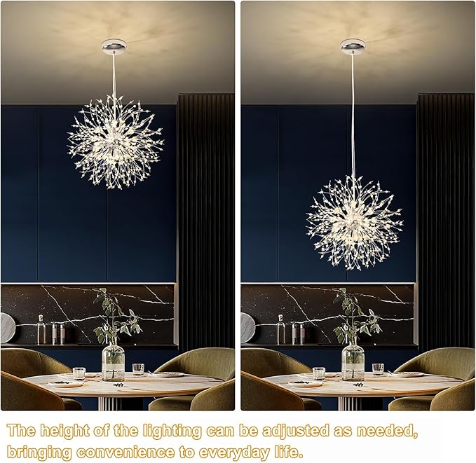 Yiisem Modern Crystal Chandeliers, 9-Light Chrome Dandelion Firework Pendant Lighting, Chandelier Light Fixtures for Dining Room Bedroom Living Room Restaurant Kitchen Hallway