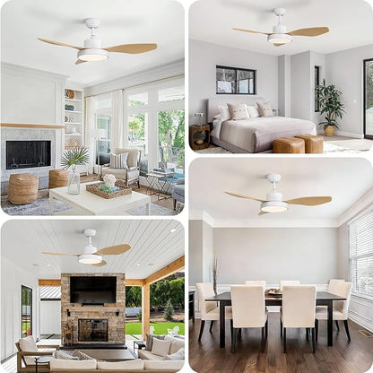 Sofucor 48 Inch Ceiling Fan with Lights and Remote Control Flush Mount Modern Outdoor Ceiling Fans with Large Panel Light, 3 CCT Dimmable, Quiet DC Motor &Timer for Bedroom Patio Indoor Natural Wood