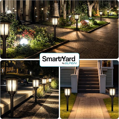 Solar Pathway Lights Outdoor - Pack of 6, 6 Lumens Warm White LED, Bronze Aluminum & Stainless Steel Weather-Resistant Outdoor Solar Lights for Yard, Garden, Walkway Lighting - Easy Stake Installation