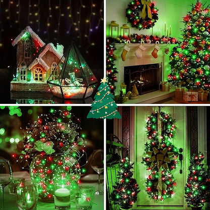 4Pack 80FT 240LED Fairy Lights Battery Operated with Remote & Timer 8 Modes Twinkle String Lights Battery Powered Indoor Outdoor Waterproof for Bedroom Wedding Classroom Christmas Décor, Red & Green
