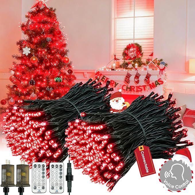 2026 New Voice Control Connectable 2PK 164FT 400LED Christmas String Lights Indoor Outdoor with Remote | Smart Twinkle Fairy String Lights 12 Modes & Timer for Xmas Tree Decor (Red)
