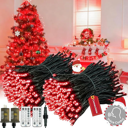 2026 New Voice Control Connectable 2PK 164FT 400LED Christmas String Lights Indoor Outdoor with Remote | Smart Twinkle Fairy String Lights 12 Modes & Timer for Xmas Tree Decor (Red)