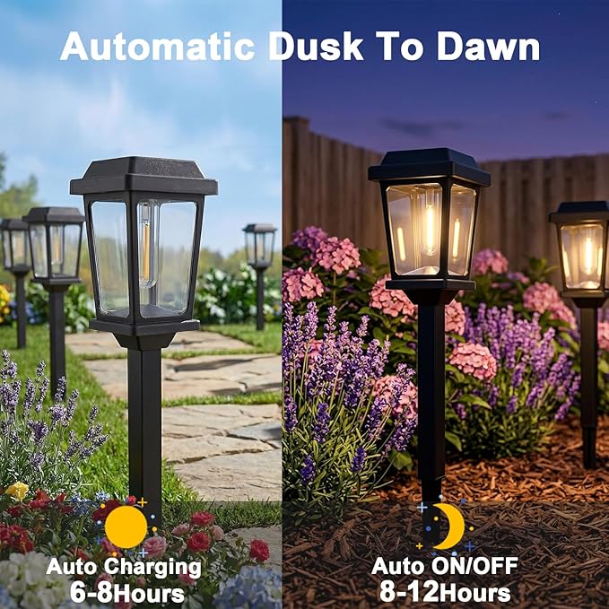 12 Pack Solar Lights Outdoor, Modern Solar Pathway Lights Outdoor, Waterproof Auto On/Off Garden Lights for Yard, Landscape Path, Walkway, Driveway Decor (3000K Warm White)