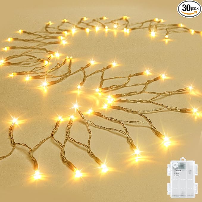 cshare String Lights Outdoor Waterproof 9.8ft 30 LED, Warm White Fairy Lights Battery Operated with Timer Clear Wire for Indoor & Outdoor Decorations Garland Party Garden