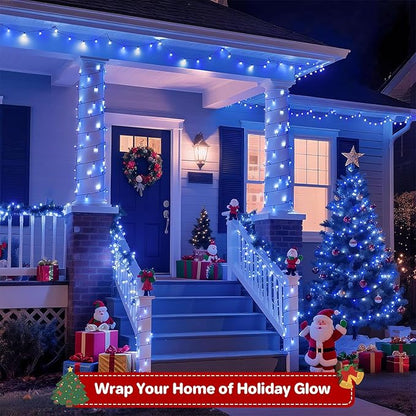 66FT 200 LED Christmas Lights with Timer, Twinkle Fairy Lights String with 8 Flashing Modes String Lights for Indoor Bedroom Outdoor Christmas Trees Garland Wreath Holiday Decorations, Blue