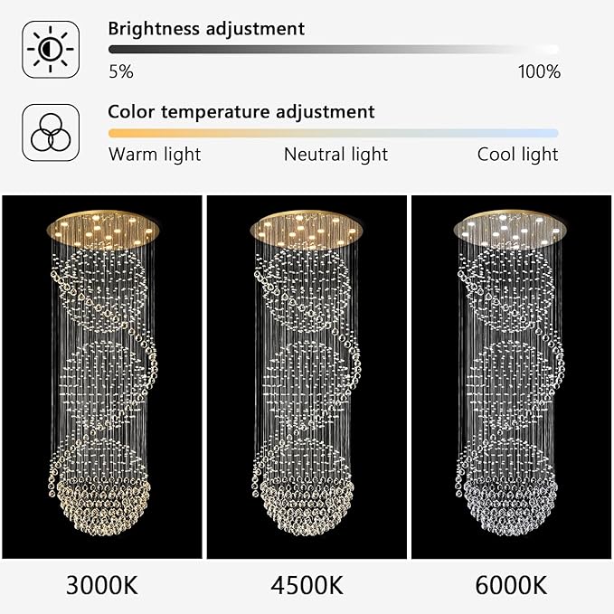D32'' x H100'' Crystal Chandelier for Entryway High Ceiling Chandeliers Glam Chandelier Modern Large Raindrop Chandeliers LED Dimmable Light Fixtures for Staircaes Foyer Living Room Gold