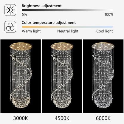 D32'' x H100'' Crystal Chandelier for Entryway High Ceiling Chandeliers Glam Chandelier Modern Large Raindrop Chandeliers LED Dimmable Light Fixtures for Staircaes Foyer Living Room Gold