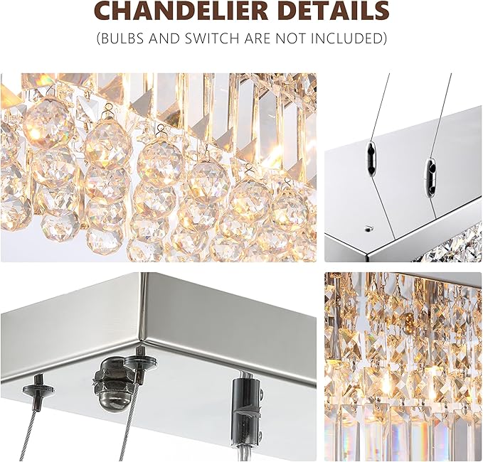 Modern Silver Rectangular Crystal Chandelier,10-Light Modern Chandelier,K9 Crystal Rectangle Chandelier,Farmhouse Pendant Light Fixture for Kitchen Island Bar Bedroom L47 x W10 x H10