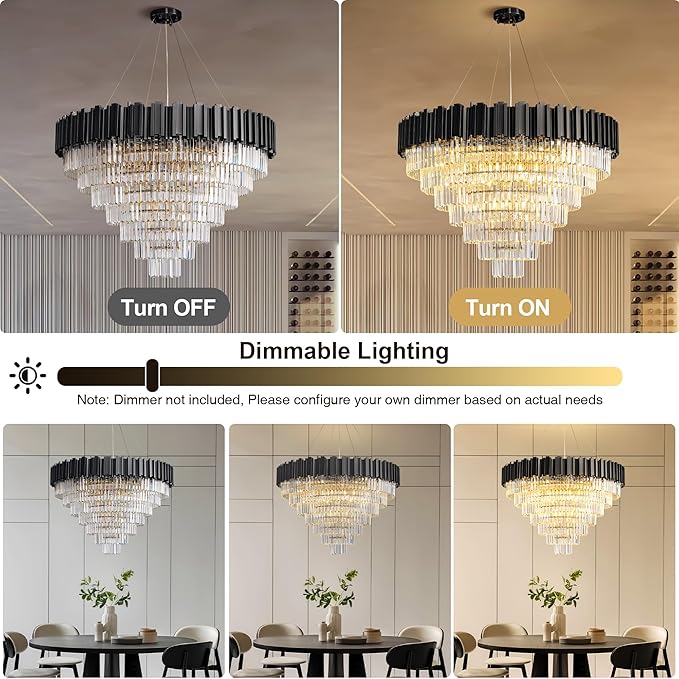 40" Black Chandelier, 21-Light Modern Crystal Chandelier, 7-Tier Round Chandeliers for Dining Room, Living Room, Bedroom, Foyer, Entryway, Kitchen, Restaurant, Luxury Tiered K9 Crystal Light Fixture