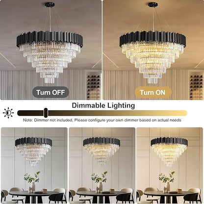 40" Black Chandelier, 21-Light Modern Crystal Chandelier, 7-Tier Round Chandeliers for Dining Room, Living Room, Bedroom, Foyer, Entryway, Kitchen, Restaurant, Luxury Tiered K9 Crystal Light Fixture