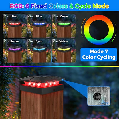Peasur 4x4 Solar Post Cap Lights Outdoor RGB Color Changing, 12 Pack LED Post Top Light Solar Powered Waterproof, Wood/Vinyl Posts Lighting for Outside Fence Deck Porch Yard Railing Mailbox