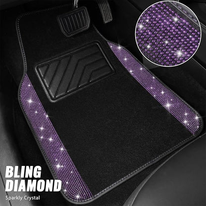 CAR PASS Bling Rhinestones Diamond Car Floor Mat, Crystal Sparkly Shining Glitter Carpet, Waterproof Anti-Slip PVC Heel Pad Universal Fit Interior Set SUV,Sedan,Van,4pcs Girl Women Men Violet Purple