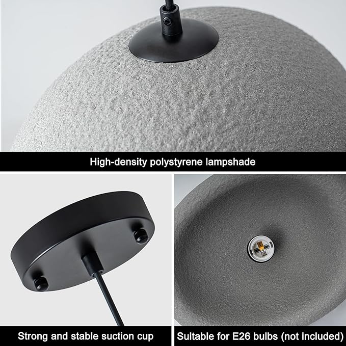 Wabi Sabi Pendant Light Oval, 11.8in Japanese Ceiling Fixture for Kitchen Island Dining Room Bedroom Hallway, Modern Japandi Minimalist Hanging Lamp Grey E26 Base (30cm/11.8in)