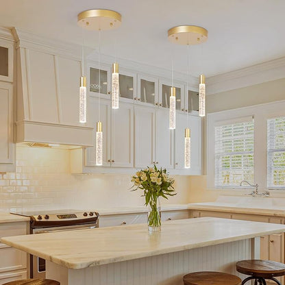 3 Light Pendant Lights Kitchen Island,Modern LED Bubble Crystal Pendants with Dimmable 3000K-6000K Ceiling Hanging Light Fixture for Dining Room Bedroom,Gold Finish,Adjustable Height 59"
