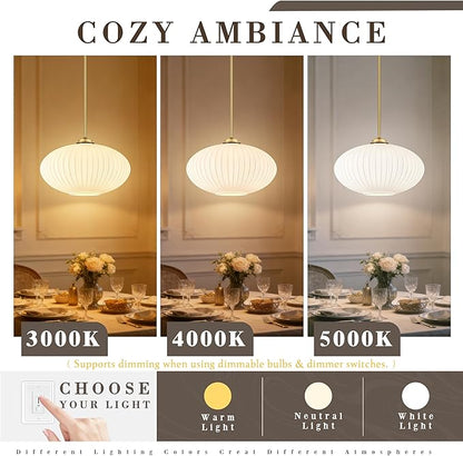 10" Milky White Glass Modern Pendant Light Kitchen Island Brushed Gold Mid Century Modern Pendant Lighting with Frosted Glass Hanging Pendants Light for Bedroom（Bulb Incl.）