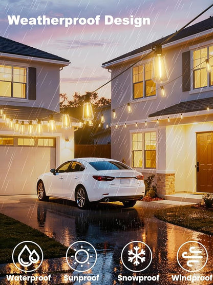 Svater Outdoor String Lights 60 FT ST38 Patio String Lights with 32 Waterproof Shatterproof LED Bulbs Connectable Lights for Outside Backyard Garden Porch