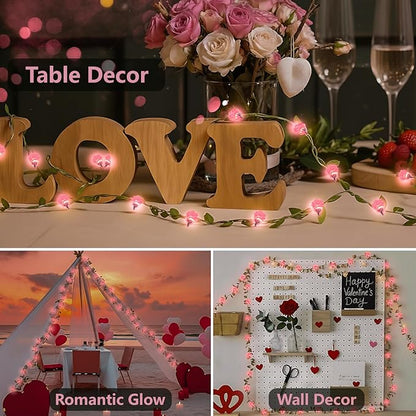 suddus 40 LED Fairy Lights Battery Powered, 12.5ft Pink Rose Flower String Lights with Remote, Valentine Lights for Wedding,Party,Bedroom,Porch,Table,Stairs,Dorm Decor