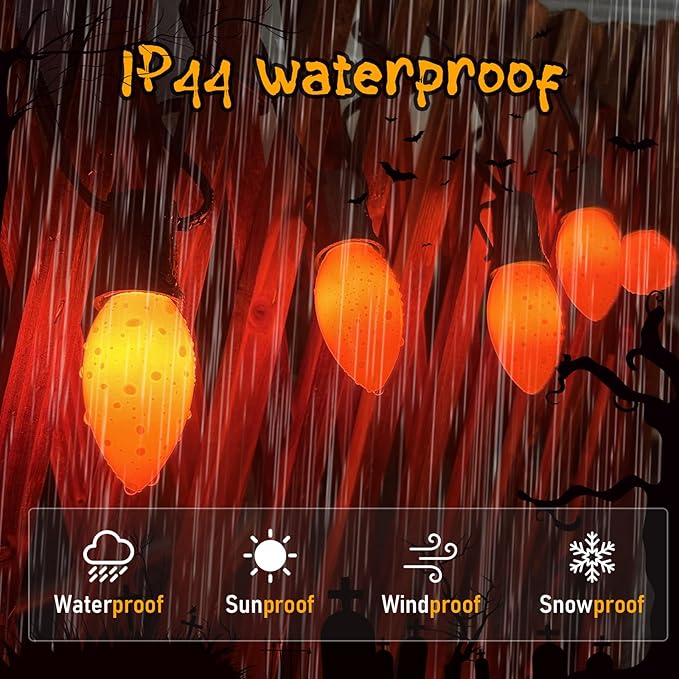 Orange LED Outdoor Halloween Lights, 25FT Halloween Decorations with 25 C9 LED Bulbs, Connectable String Light Plug in for Garden Patio Party Haunted House Ghost Holiday Decor
