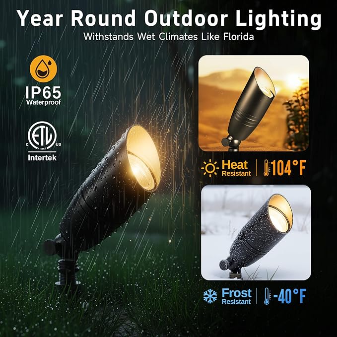 Gardenreet Landscape Spotlights Low Voltage - Brass 12V Outdoor Uplight LED, Wired Spot Lights IP65 Waterproof, Bright Metal Black for Exterior Garden Yard Tree House Without MR16 Bulb