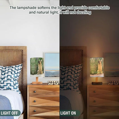 Table Lamp German Shepherd Dog Snowflake Nightstand Lamp with Wood Base Fabric Lamp Shade Bedside Desk Lamp for Living Room Bedroom Kids Room Office