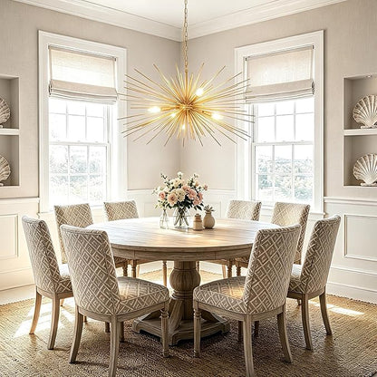 31in Modern Gold Sputnik Chandelier 4-Light Mid-Century Starburst Chandelier Light Fixture Over Table Large Satellite Chandeliers for Dining Room Foyer Entryway Kitchen Bedroom Living Room E12