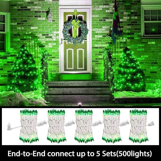 LAMPHOME Green St Patrick's Day Decorations Lights, 100 Count 19.6 Feet Incandescent Bulb Mini String Lights for Indoor Christmas Tree Garland Birthday Wedding Party Festival Decoration, White Wire