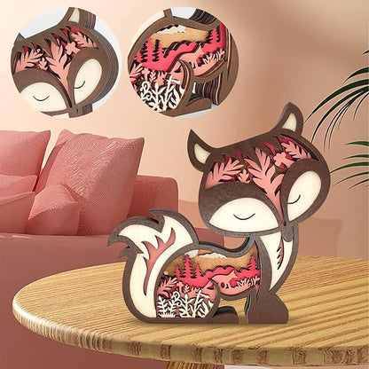 Drawelry 3D Wooden Carving Animals Lamp - Creative Fox Squirrel Wood Carved LED Night Light Garden Yard Wooden Animals Sculpture Ornaments Desktop Home Decor Birthday Gifts for Family Friend (Fox)