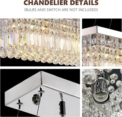 Crystal Chandelier for Dining Room,8-Light Modern Chandeliers,K9 Crystal Rectangle Chandelier,Farmhouse Pendant Light Fixture for Kitchen Island Bar Bedroom L40 x W10 x H10