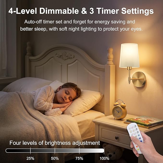 Ouyulong Battery Operated Wall Sconces Set of 2, Wireless Rechargeable Dimmable Wall Light with 15000mAh RGB Bulb and Remote for Bedroom