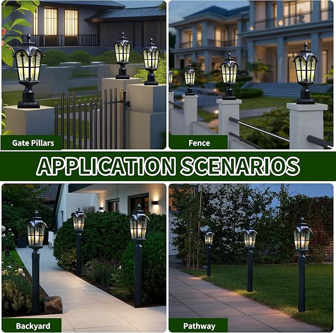Outdoor Post Lights Fixture Anti-Rust Lamp Post Light Fixture Waterproof Exterior Pole Light Outside Pole Lighting for Yard Pathway Driveway Fence - 2 Pack