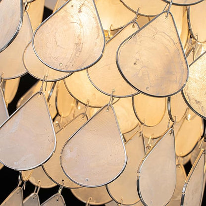 3-Light Teardrop Capiz Shell Ceiling Light, Coastal Design Flushmount Close to Ceiling Light for Kitchen, Dining Room & Bedroom, D11 * H11 inch, Silver Finish