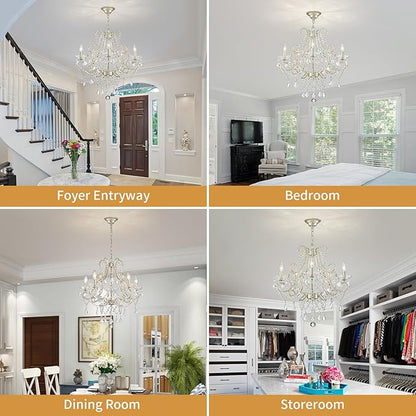 Crystal Chandelier, Nickel Crystal Lighting,5-Light Modern Chandelier for Living Room Kitchen Island Entryway Bedroom