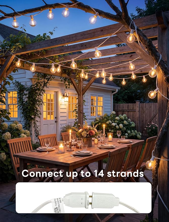 Abeja LED Outdoor String Lights, 50FT G40 Patio String Lights with 52 Dimmable Shatterproof Bulbs, Waterproof Backyard Outdoor Hanging Lights for Backyard, Bistro, Porch, Deck Decor