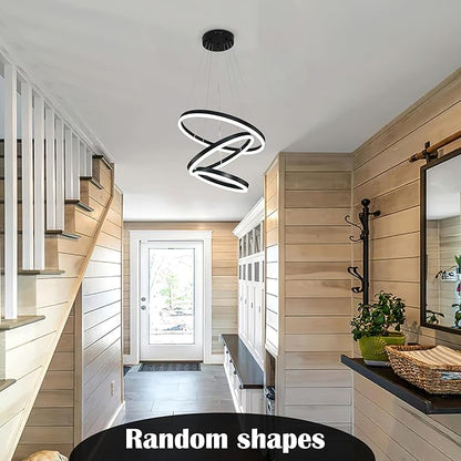 Modern Led Chandelier 3 Rings Black Pendant Lights Dimmable Chandeliers Color Temperature Height Adjustable Black Chandelier Led Pendant Light for Living Room Dining Room Bedroom Entryway
