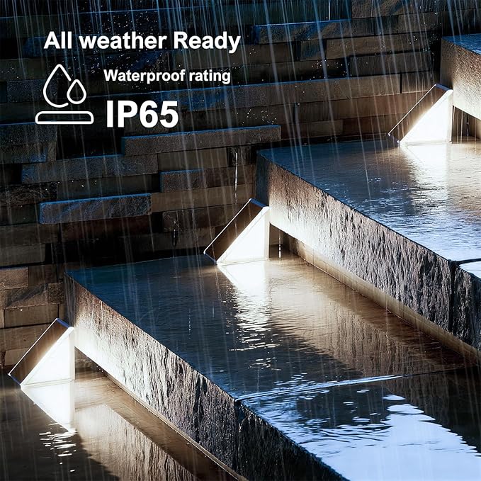 Solar Step Lights Outdoor Waterproof IP65,Cool White Brown Solar Stair Lights, Outdoor Light Decor for Stair, Deck, Step, Porch and Outside Patio, 6 Pack