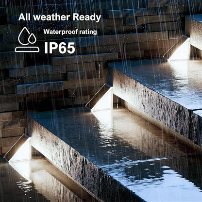 Solar Step Lights Outdoor Waterproof IP65,Cool White Brown Solar Stair Lights, Outdoor Light Decor for Stair, Deck, Step, Porch and Outside Patio, 6 Pack