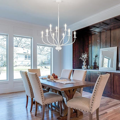 9-Light White Chandeliers for Dining Room 30 Inch Foyer Chandeliers for High Ceilings Candle Chandeliers Lighting Fixtures Mid Century Chandelier for Living Room Bedroom Kitchen Island Foyer