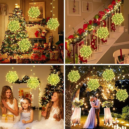 Baung Christmas String Lights Outdoors,4 Pack 7.98" Sphere Ball Tree Garden Globe Lights for Home, Party, Christmas, Porch Patio,Wedding, Garden,Tree Decoration with Memory Function Plug