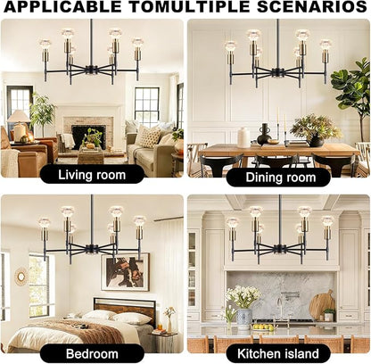 Black Crystal Pendant Light, Modern Black Restaurant Lighting Ceiling Pendant Light, Suitable for Kitchen Island Restaurant Lighting fixtures, with Light Bulbs