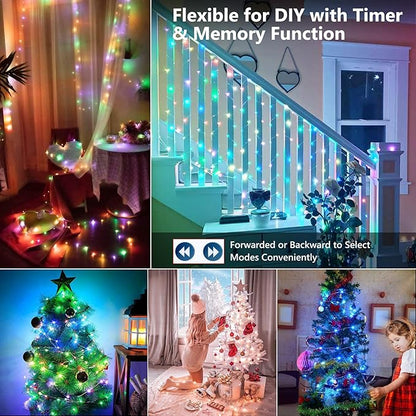 BrizLabs Fairy String Lights, 33ft 100 LED Red White Blue Fairy Lights with Remote Timer, USB July 4th Starry Light Music Sync RGB Color Changing Twinkle Light for Xmas Halloween Easter Party Wedding